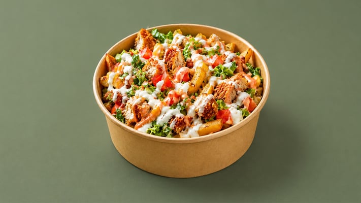 Loaded fries crispy chicken burger bowl 1100ml